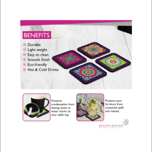 BRAHMA DESIGN Wooden Coaster Set with Gift Box _ Multi Mandala Design