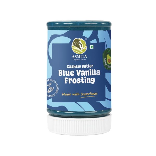 Asmita Organic Farms Blue Vanilla Cashew Butter 250g | Superfood Nut Butter with Monk Fruit, Blue Spirulina & Avocado Oil | High-Protein, Vegan, Preservative-Free & Zero Palm Oil | Rich & Healthy Spreads