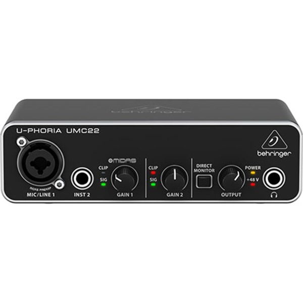 Behringer U-PHORIA UMC22 Audiophile 2x2 USB Audio Interface with MIDAS Mic Preamplifier