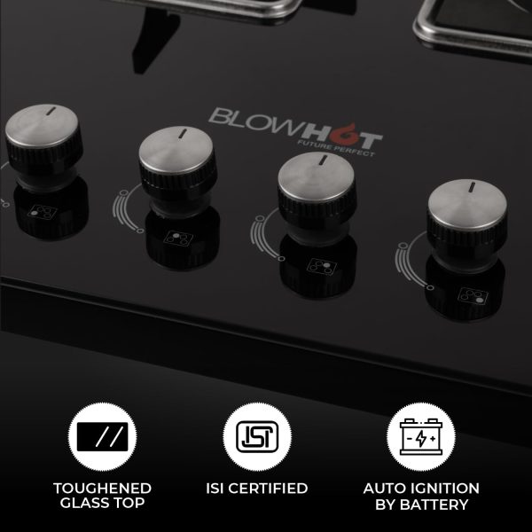 BLOWHOT Premium Hybrid Quartz 4 Burner Gas Stove Hob | Auto-Ignition | Hybrid Design | Toughened Glass Top | SABAF Gas Valve | 5 Years Warranty on Glass and Gas Valve | 2 Years Warranty on Burner - Image 2