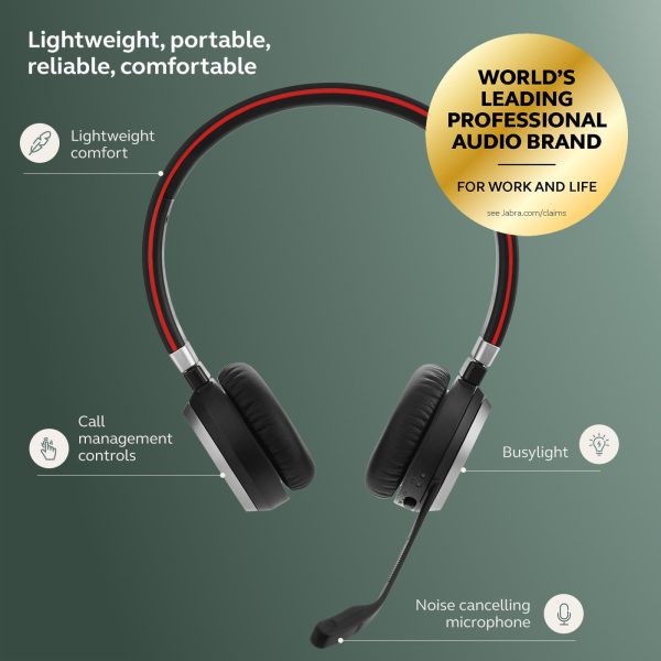 Jabra Evolve 65 SE Link380a MS Stereo- On Ear Bluetooth Headphones with Noise-Cancelling Microphone, Long-Lasting Battery and Dual Connectivity - Works with All Other Platforms - Black - Image 3