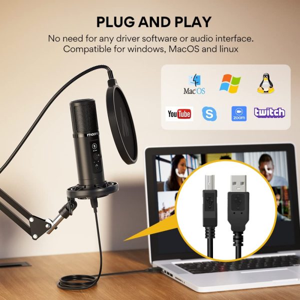 MAONO Au-Pm422 Podcast USB Microphone With Zero Latency Monitoring,192Khz/24Bit Professional Cardioid Condenser Mic With Touch Mute Button And Mic Gain Knob For Recording,Podcasting,Gaming,Youtube - Image 4