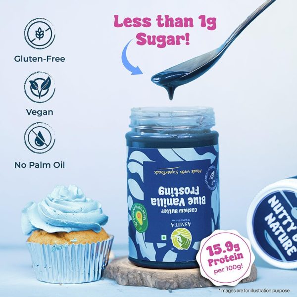 Asmita Organic Farms Blue Vanilla Cashew Butter 250g | Superfood Nut Butter with Monk Fruit, Blue Spirulina & Avocado Oil | High-Protein, Vegan, Preservative-Free & Zero Palm Oil | Rich & Healthy Spreads - Image 2