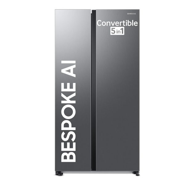 Samsung 653 L, 3 Star, Frost Free, Double Door, Convertible 5-in-1 Digital Inverter, Side By Side AI Enabled Smart Refrigerator with WiFi (RS76CG8003S9HL, Silver, Refined Inox)