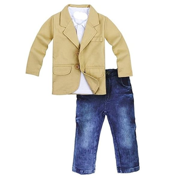 JELEUON Baby Boys Toddler 3 Pcs T-shirt Shirt Jacket Jeans Set Toddler Pants Clothing
