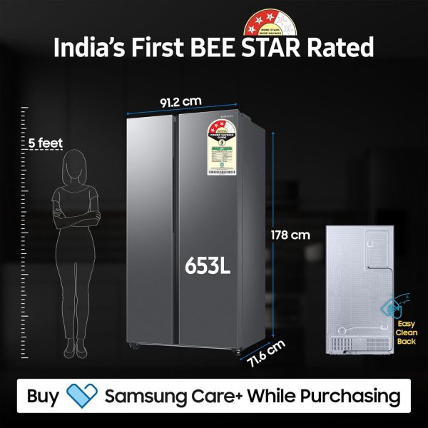 Samsung 653 L, 3 Star, Frost Free, Double Door, Convertible 5-in-1 Digital Inverter, Side By Side AI Enabled Smart Refrigerator with WiFi (RS76CG8003S9HL, Silver, Refined Inox) - Image 2
