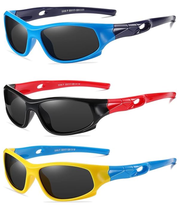 DYLB 3 Pack Flexible Kids Polarized Sunglasses For Boys Girls With Strap, Sport Sunglasses for Children Age 3-10