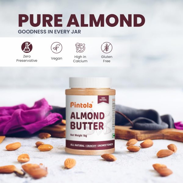 Pintola Almond Butter Crunchy 1kg - All Natural Unsalted Butter, Healthy Almond Butter Unsweetened for Bread Spreads, Vegan - Image 6