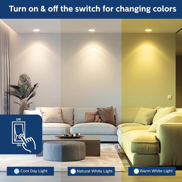 PHILIPS Ultra Glow 10-watt Round LED Downlighter | 3 Colors in 1 Recessed LED Downlight | LED Ceiling Light for Home and Hall | Cut Out: 4 inch, Color: Tunable White, Pack of 24 - Image 3