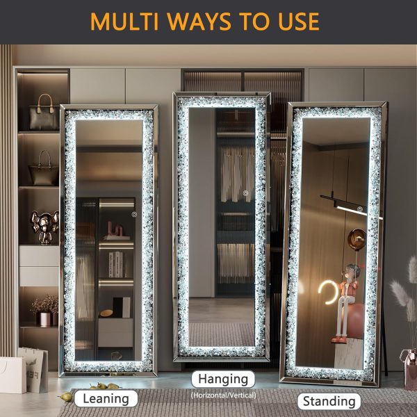 Hasipu Full-Length Mirror 69”×26” with Lights and Crystal Crush Diamond, Wall Mounted Hanging Diamond Mirror Leaning for Living Room Bedroom - Image 2