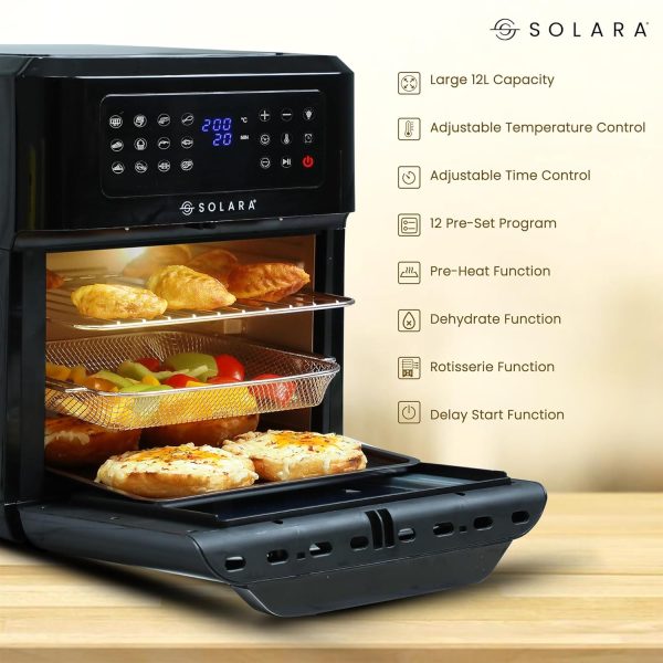 SOLARA 12L Digital Air Fryer Oven for Home Kitchen 1800 Watts with 12 Pre set modes for Grill,Roast,Bake,Reheat,Rotisserie,Dehydrate, 6 Accessories, 12L Capacity, Black, XX-Large (12L) - Image 2