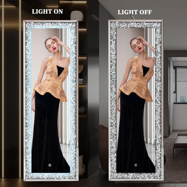 Hasipu Full-Length Mirror 69”×26” with Lights and Crystal Crush Diamond, Wall Mounted Hanging Diamond Mirror Leaning for Living Room Bedroom - Image 4