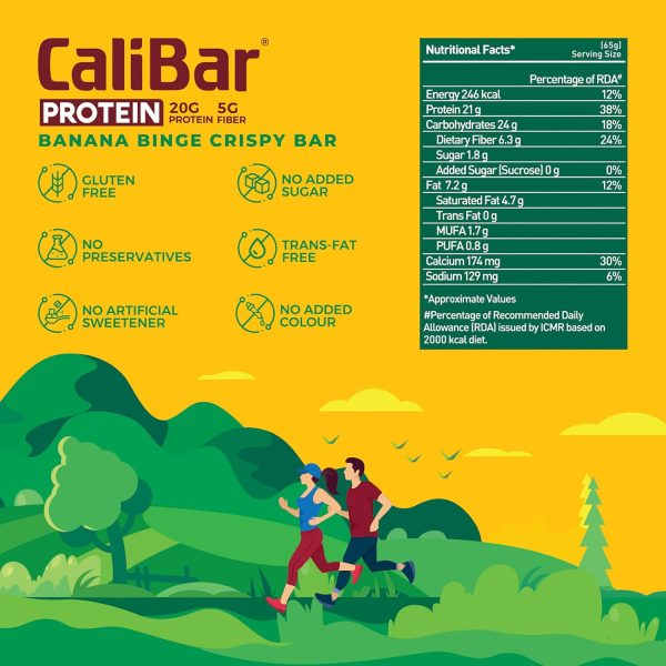 CaliBar 20g Protein Bar - Banana Binge Crispy Bar (Pack of 5) No Added Sugar, GlutenFree, 5g Fiber, No Preservatives, Delicious Taste, Whey & Plant Protein, Fitness & Immunity (65g x 5 Bars) - Image 4