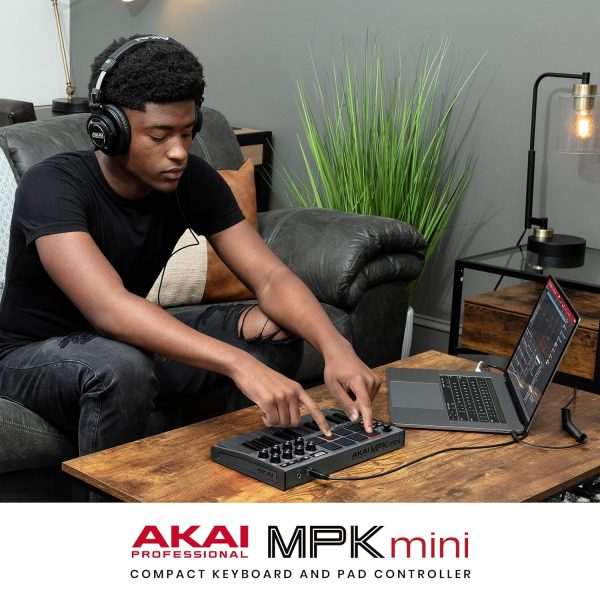 AKAI Professional MPK mini MK3 G 25 Key USB MIDI Keyboard Controller with 8 Backlit Drum Pads, 8 Knobs and Music Production Software included Grey,MPKMINI3 - Image 2