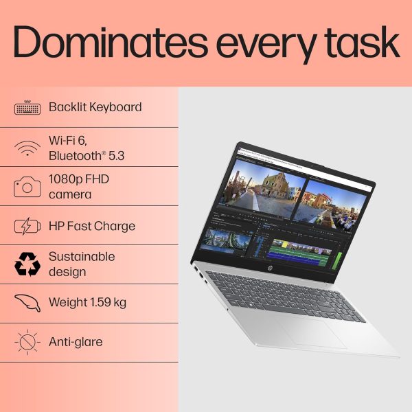 HP 15, 13th Gen Intel Core i5-1334U (16GB DDR4, 1TB SSD) FHD, Anti-Glare, Micro-Edge, 15.6''/39.6cm, Win11, M365(1yr)* Office24, Silver, 1.59kg, FD0552TU, Iris Xe, FHD Camera w/Shutter, Backlit Laptop - Image 3